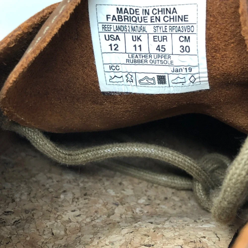 Reef Mens 12 Landis 2 Natural Brown Leather Sneakers Lace Up Casual Skate Shoe